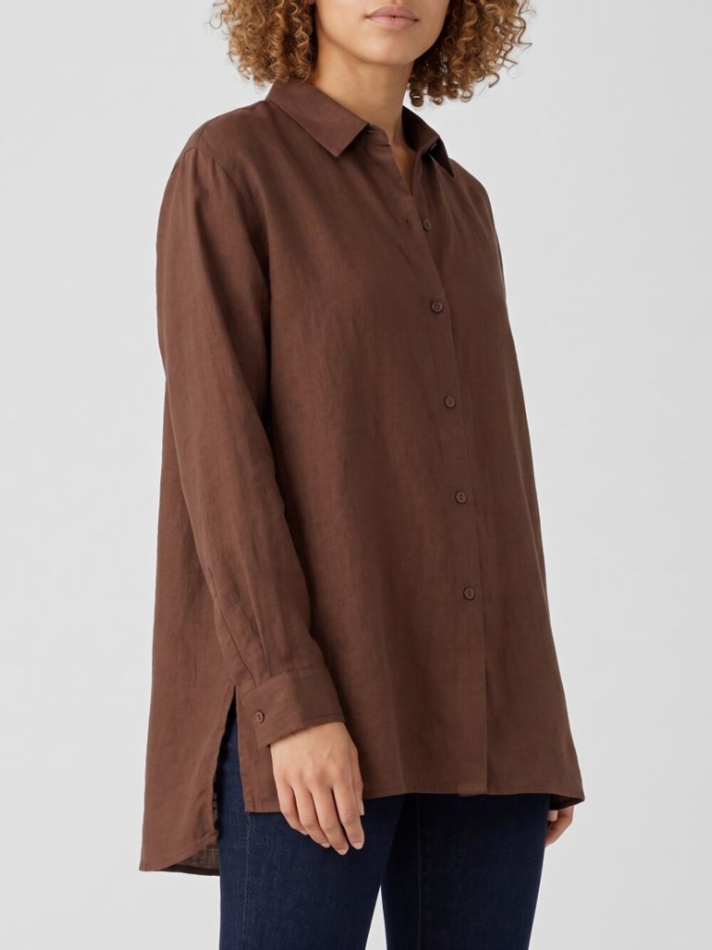 Eileen Fisher Organic Handkerchief Linen Classic Collar Shirt 3X Clove